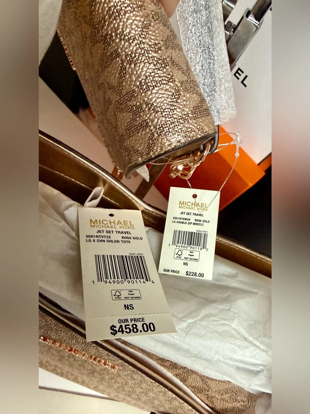 🆕MICHAEL KORS SETs Jet Set Large Chain Shoulder Tote Bag Rose Gold NWT💯Auth $750